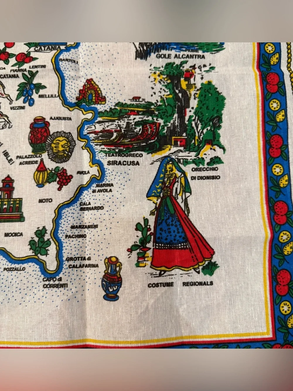 Sicilia Cotton Tea Towel Souvenir Wall Hanging Map Landmark Tapestry Italy